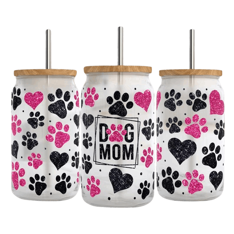 Dog mom 16oz frosted glass tumbler