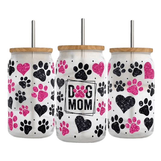 Dog mom 16oz frosted glass tumbler