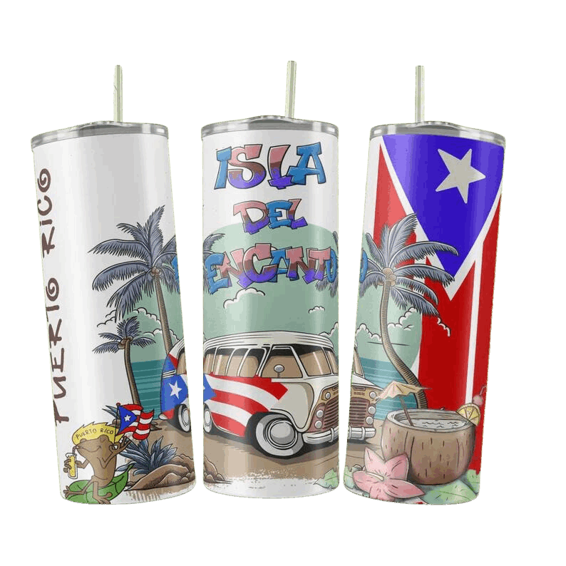 20oz skinny tumbler with puerto rico flag