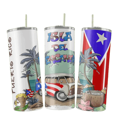 20oz skinny tumbler with puerto rico flag