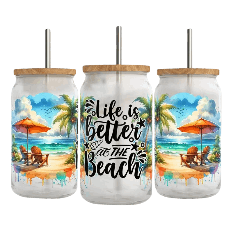 Life is Better at The Beach - 16 oz frosted glass cup