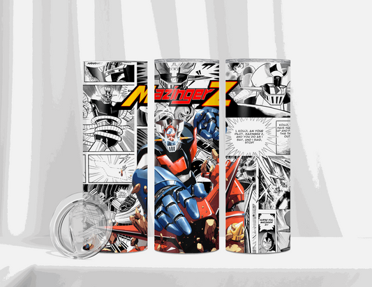 Dynamic manga panels on a collectible tumbler, celebrating the iconic anime series.