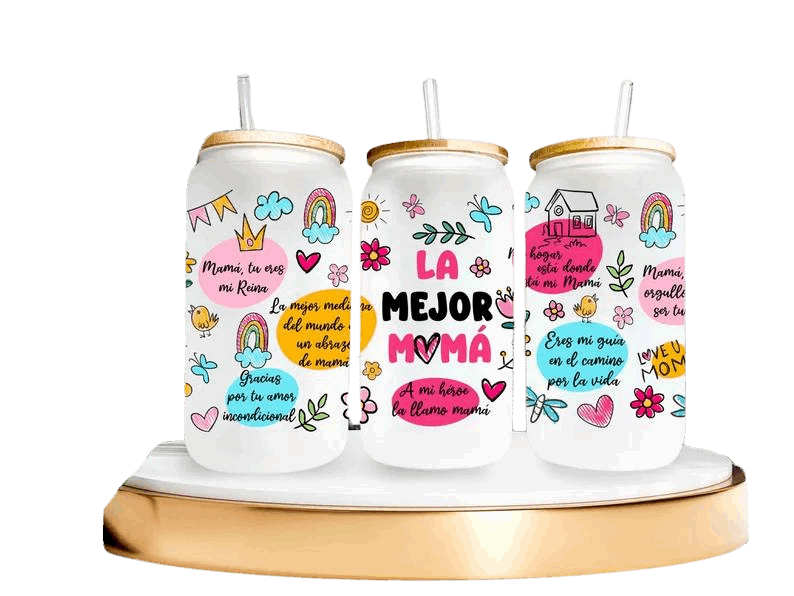 16 oz frosted glass "la mejor mama"