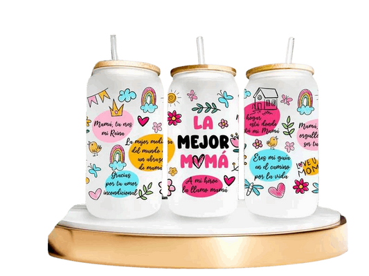 16 oz frosted glass "la mejor mama"