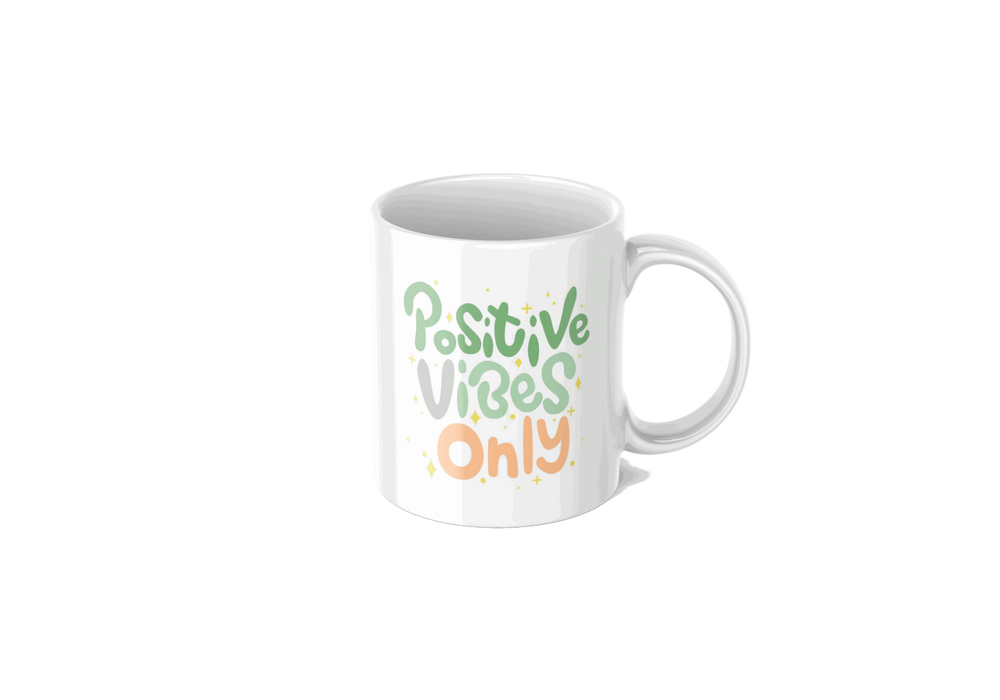 ceramis coffee mug with a positive vibes only message.