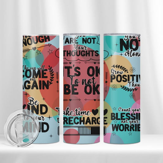 Positive Affirmation 20 oz - Stainless Steel - Vacuum Insulated - Skinny Tumbler with Lid and Straw, Birthday Gift